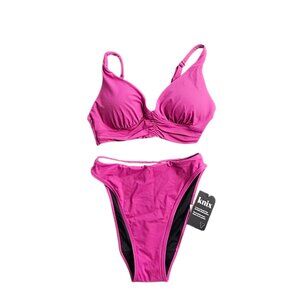 Knix Ruched Bikini Top & Leak Proof High Cut Bottom, Deep Orchid, S+ Top & S Bot